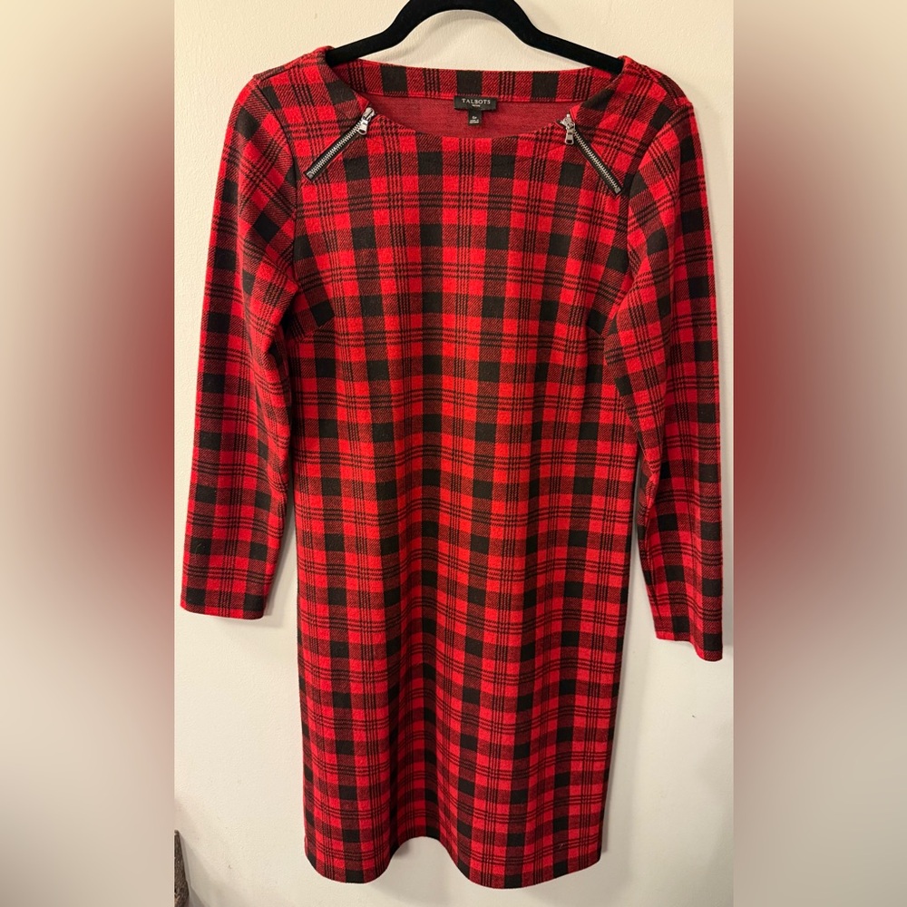 Talbots Red and Black Checkered Dress. Small Petite.